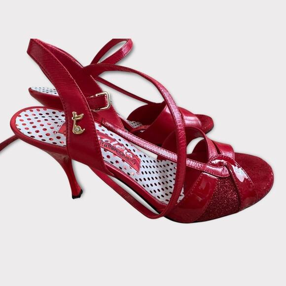 Tangolera Argentine Tango Red Leather Strappy Sandals - Size 37 (6.5) - Picture 2 of 15